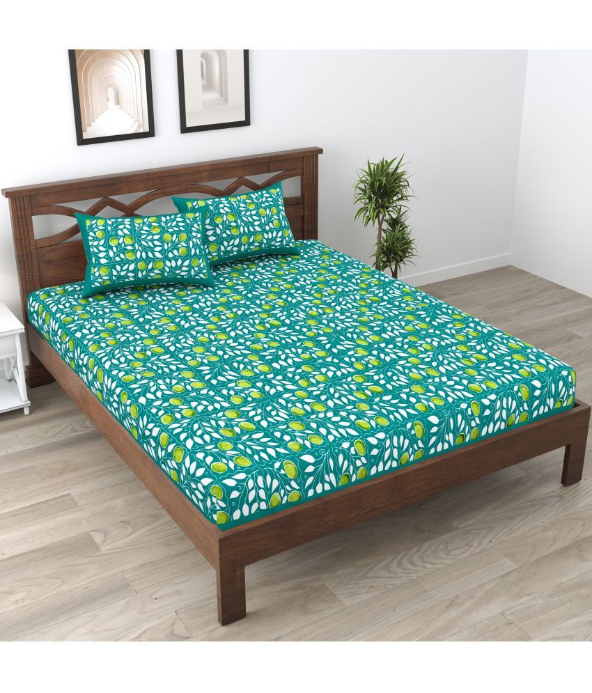     			Cosito Cotton Ethnic 1 Double Bedsheet with 2 Pillow Covers - Green