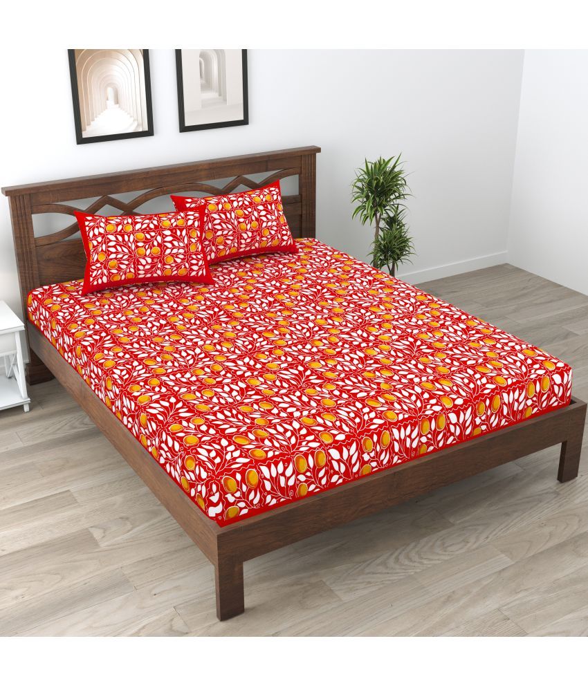     			Cosito Cotton Ethnic 1 Double Bedsheet with 2 Pillow Covers - Red