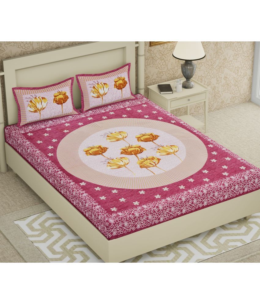     			Cosito Cotton Ethnic 1 Double Bedsheet with 2 Pillow Covers - Pink