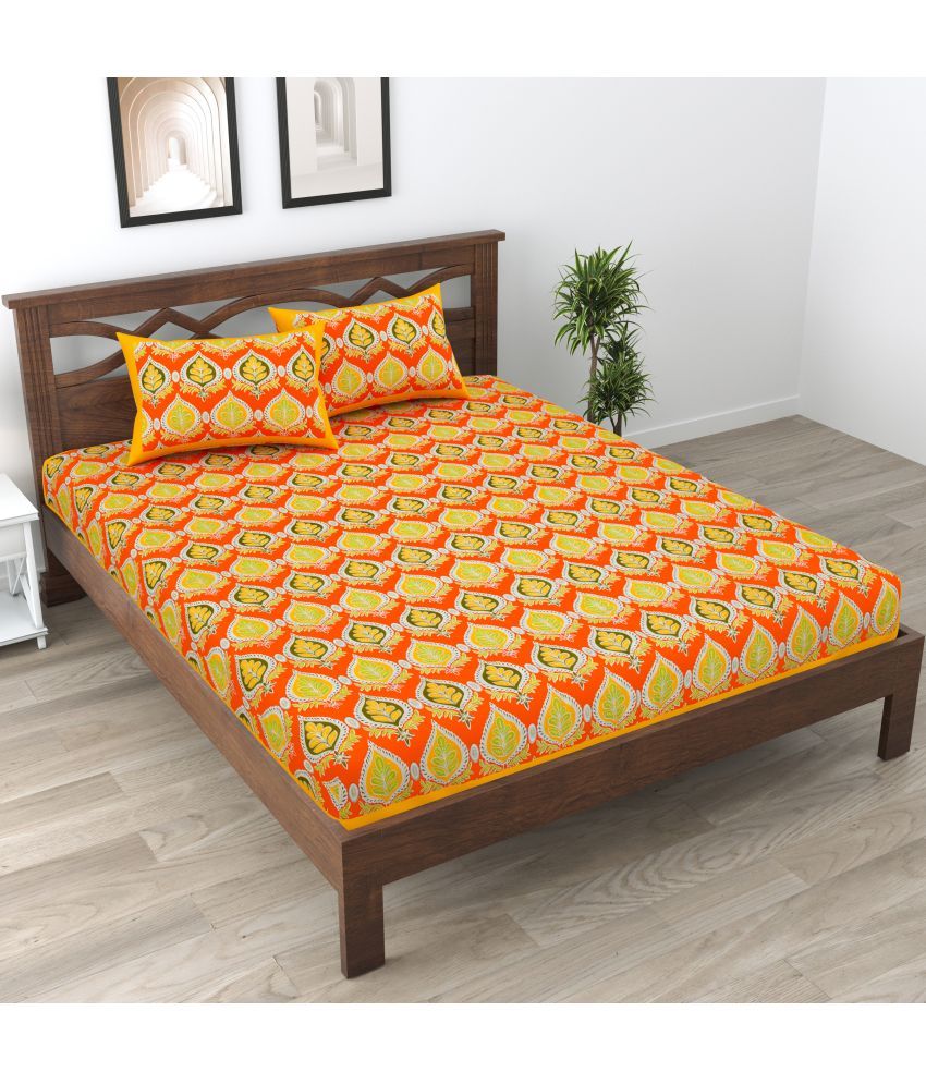     			Cosito Cotton Ethnic 1 Double Bedsheet with 2 Pillow Covers - Orange