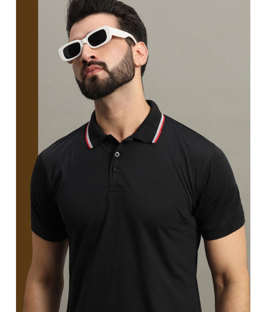     			GET GOLF Cotton Blend Regular Fit Self Design Half Sleeves Men's Polo T Shirt - Black ( Pack of 1 )