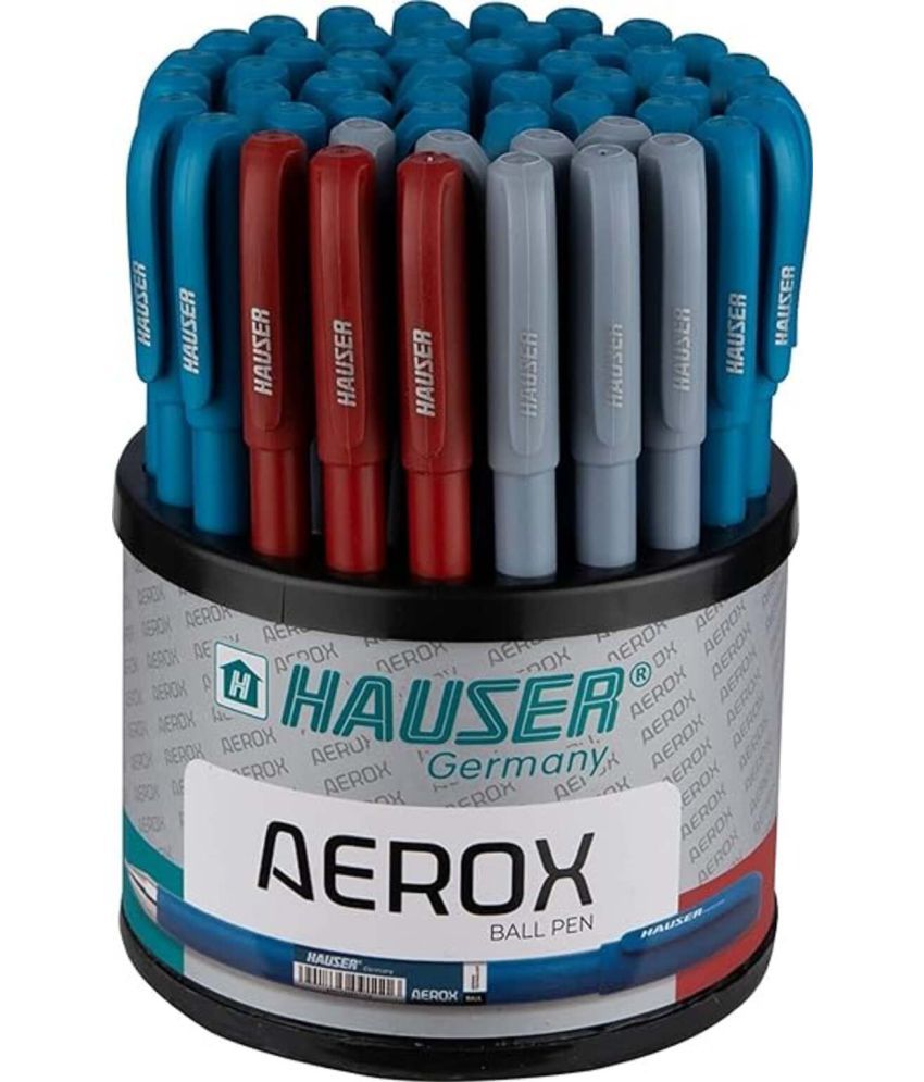     			Hauser Aerox Ball Pen Stand 0.6 Mm Tip Size Blue, Black & Red Ink, Set Of 50 Ball Pen