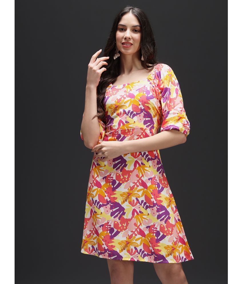     			Kannan Rayon Printed Knee Length Women's A-line Dress - Multicolor ( Pack of 1 )