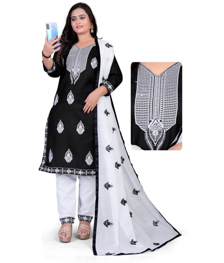     			Krihani Cotton Blend Embroidered Kurti With Pants Women's Stitched Salwar Suit - Black ( Pack of 1 )