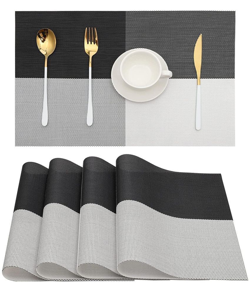     			RAMDEV ENTEPRISE PVC Nature Rectangle Table Mats ( 30 cm x 45 cm ) Pack of 4 - Black