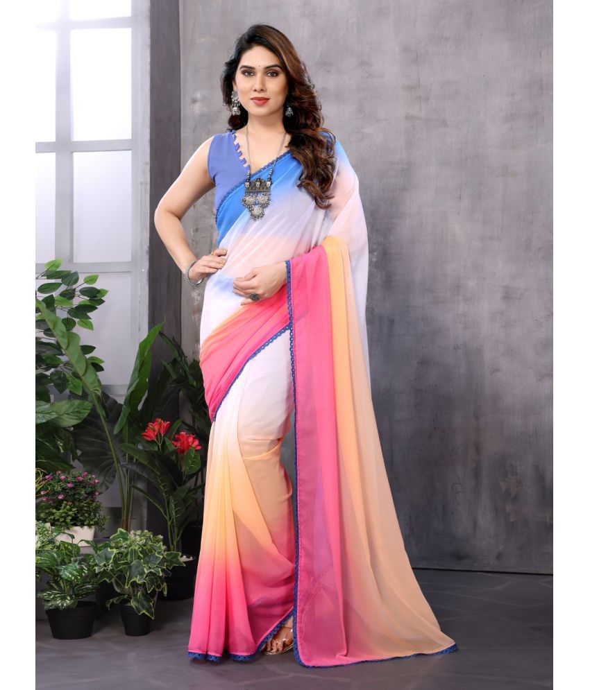     			Rangita Georgette Dyed Saree With Blouse Piece - Multicolor ( Pack of 1 )