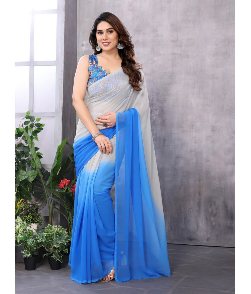     			Rangita Georgette Dyed Saree With Blouse Piece - Blue ( Pack of 1 )