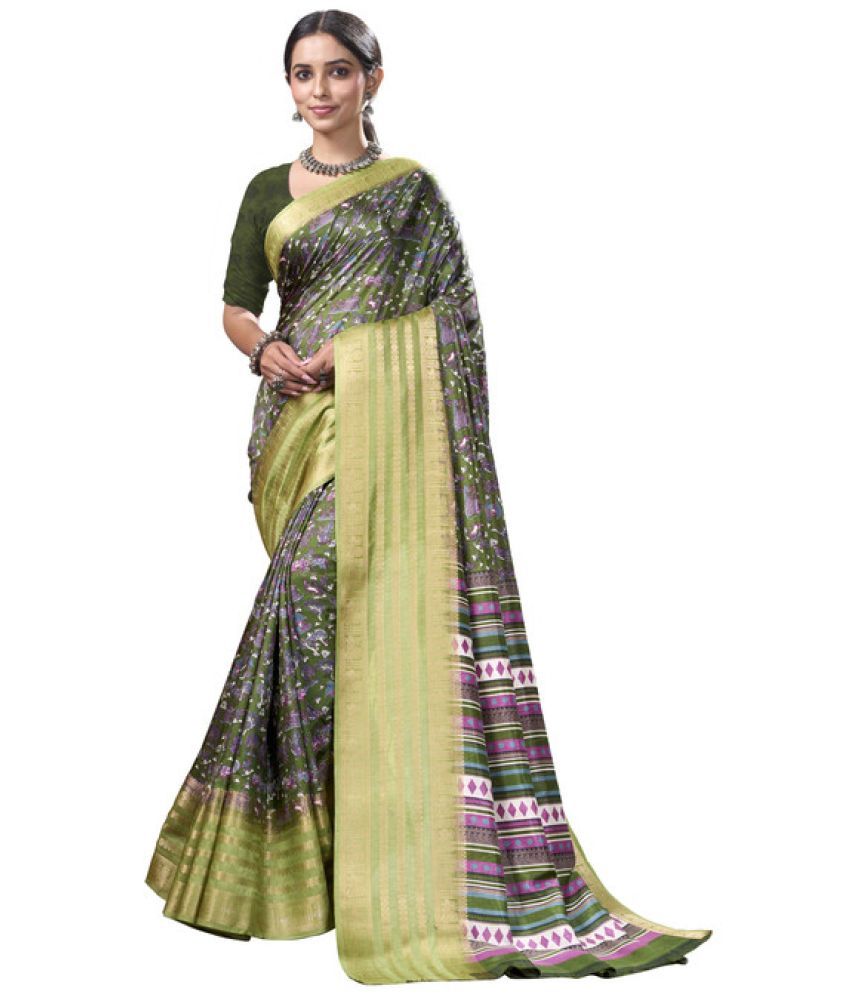     			Sanjana Silk Silk Blend Printed Saree With Blouse Piece - Sea Green ( Pack of 1 )