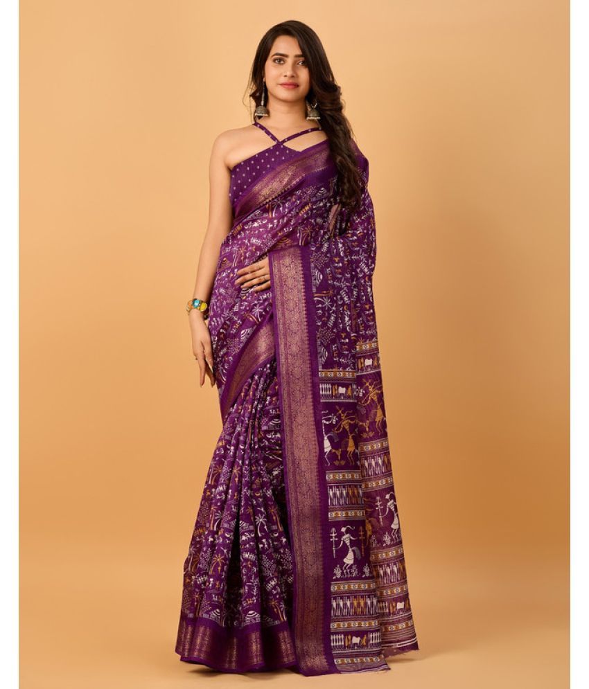     			Sanwariya Silk Silk Blend Printed Saree With Blouse Piece - Lavender ( Pack of 1 )