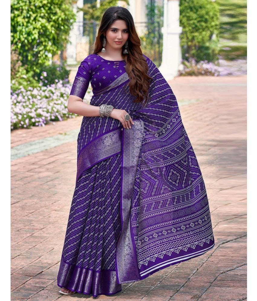     			Sitanjali Silk Blend Printed Saree With Blouse Piece - Purple ( Pack of 1 )