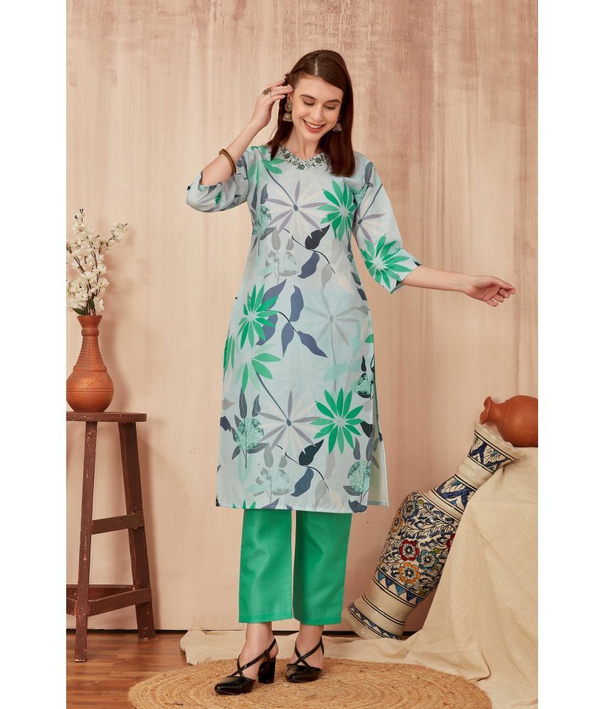     			TRAHIMAM Cotton Blend Printed Kurti With Pants Women's Stitched Salwar Suit - Multicolor ( Pack of 1 )