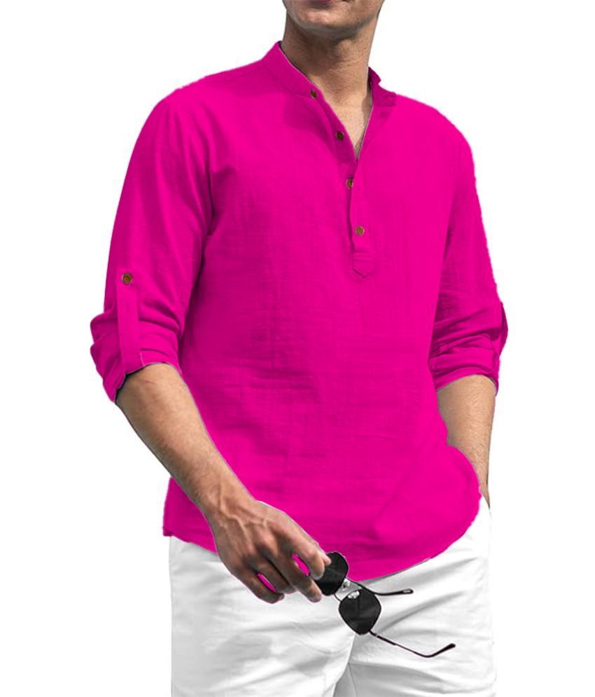     			Vida Loca Dark Pink Cotton Blend Men's Shirt Style Kurta ( Pack of 1 )