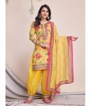 MOJILAA Silk Printed Kurti With Patiala Women's Stitched Salwar Suit - Yellow ( Pack of 1 )