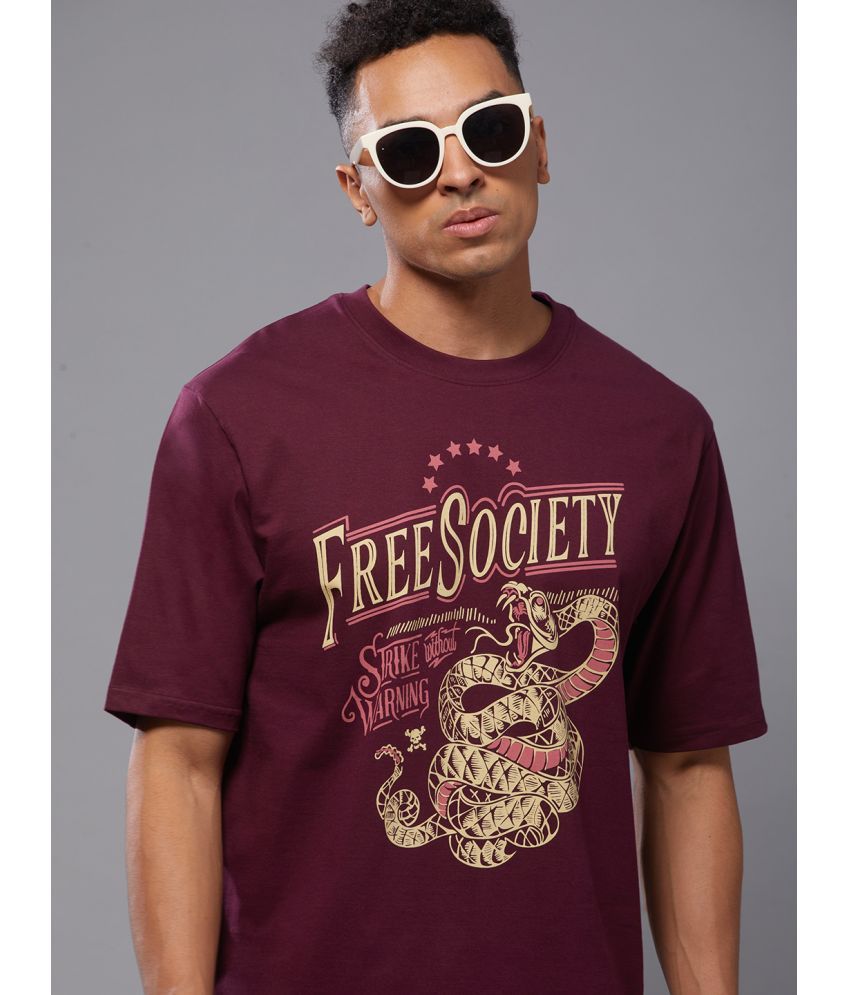     			Free Society Cotton Oversized Fit Printed Half Sleeves Men's T-Shirt - Maroon ( Pack of 1 )