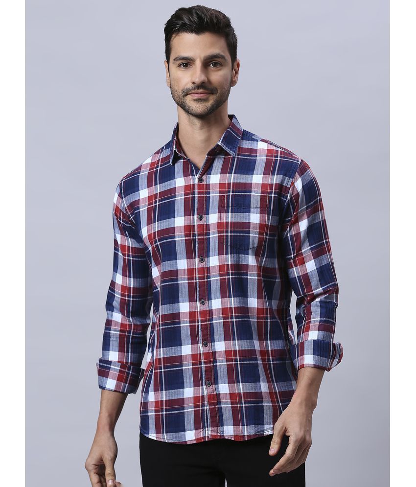     			HJ HASASI 100% Cotton Slim Fit Checks Full Sleeves Men's Casual Shirt - Navy Blue ( Pack of 1 )