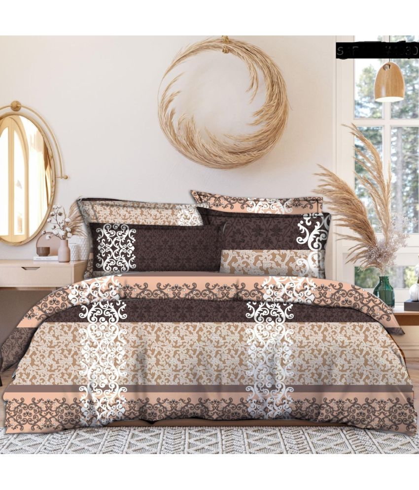     			HOME DELIGHT Poly Cotton Ethnic 1 Double Bedsheet with 2 Pillow Covers - Multicolor