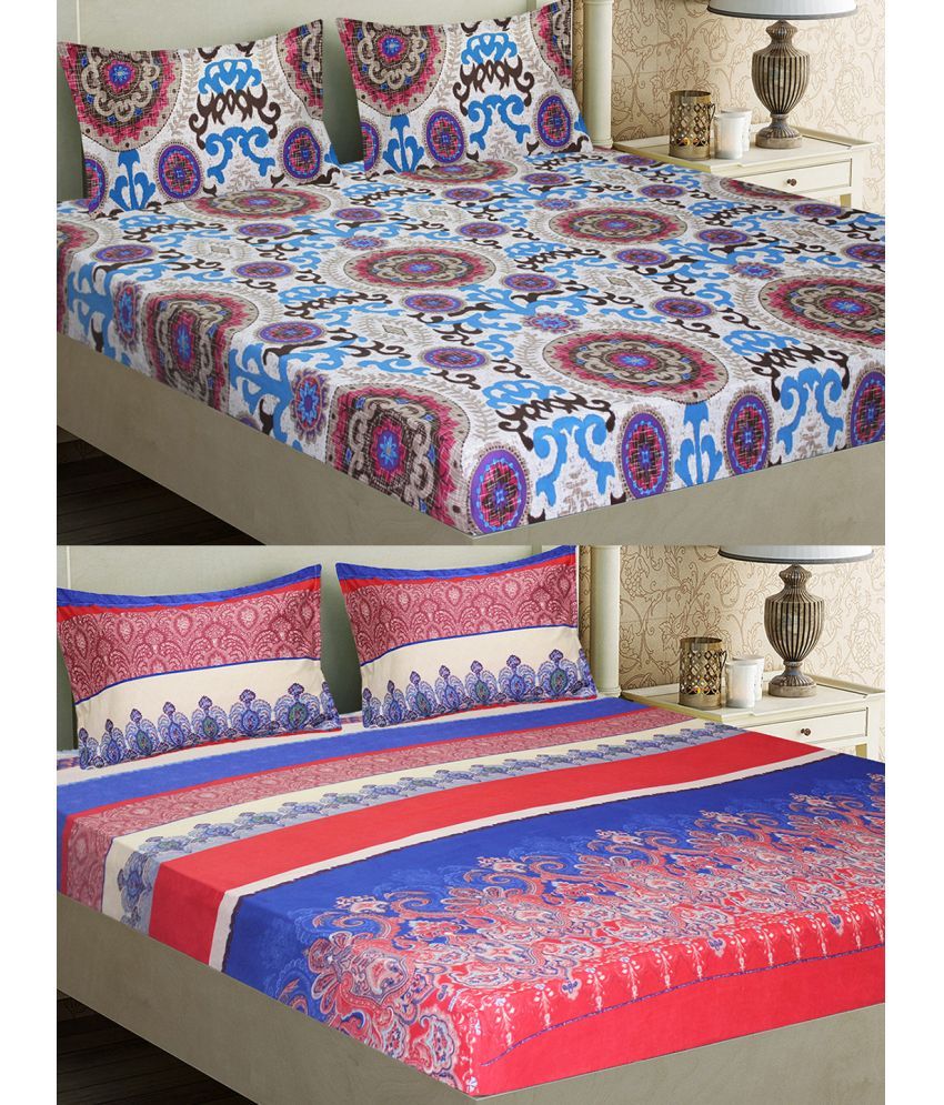     			Home Candy Microfiber Floral 2 Double Bedsheet with 4 Pillow Covers - Multicolor