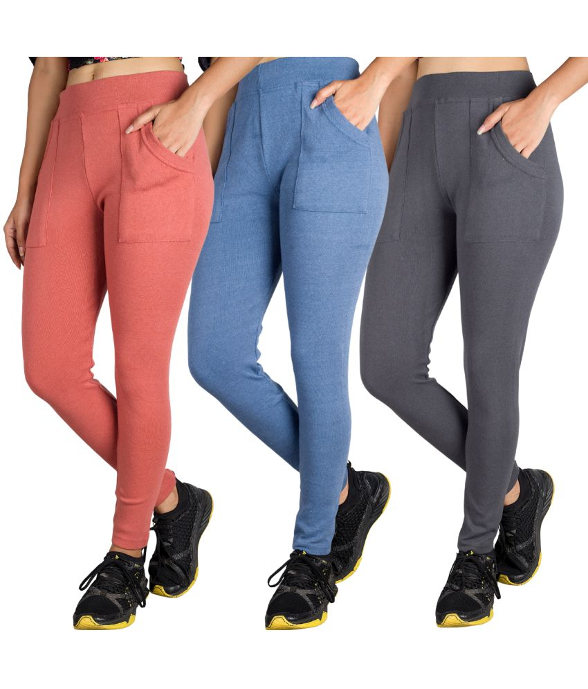     			KARARO JEGGINGS - Cotton Blend Skinny Fit Blue Women's Jeggings ( Pack of 3 )