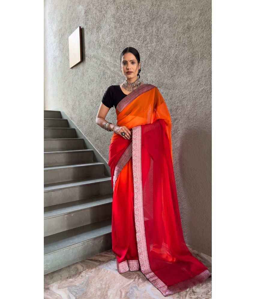     			OFLINE SELCTION Georgette Dyed Saree With Blouse Piece - Red ( Pack of 1 )