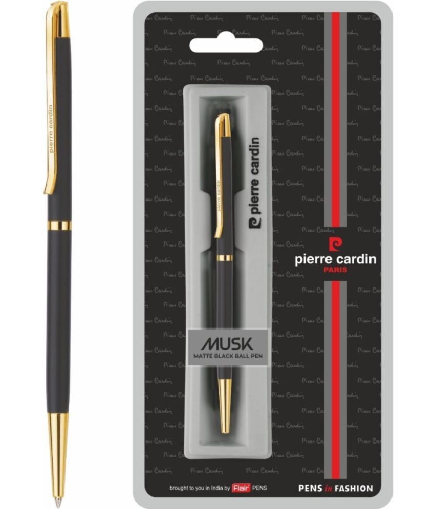     			Pierre Cardin Musk Gold Premium Ball Pen With Twist Mechanism - Luxurious Matt Black Slim Body Design With Long Gold Finish Clip