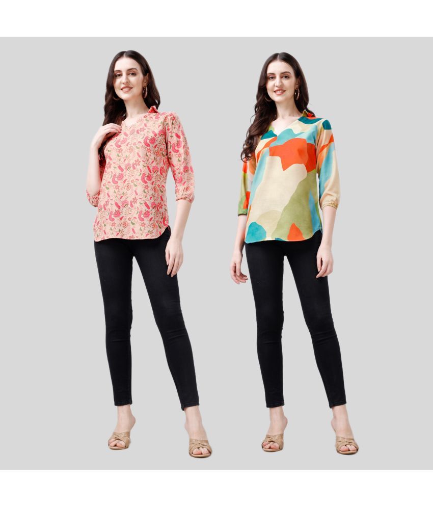     			Parnavi Green Rayon Women's Shirt Style Top ( Pack of 2 )