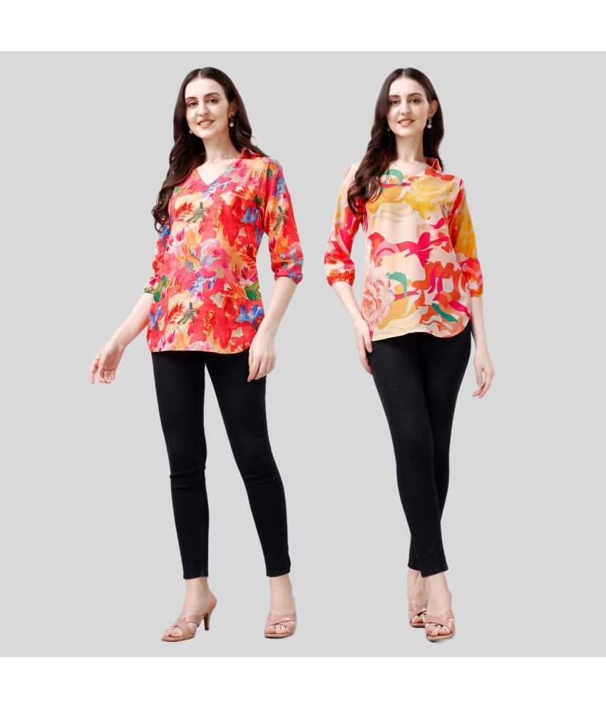     			Parnavi Multi Color Rayon Women's Shirt Style Top ( Pack of 2 )