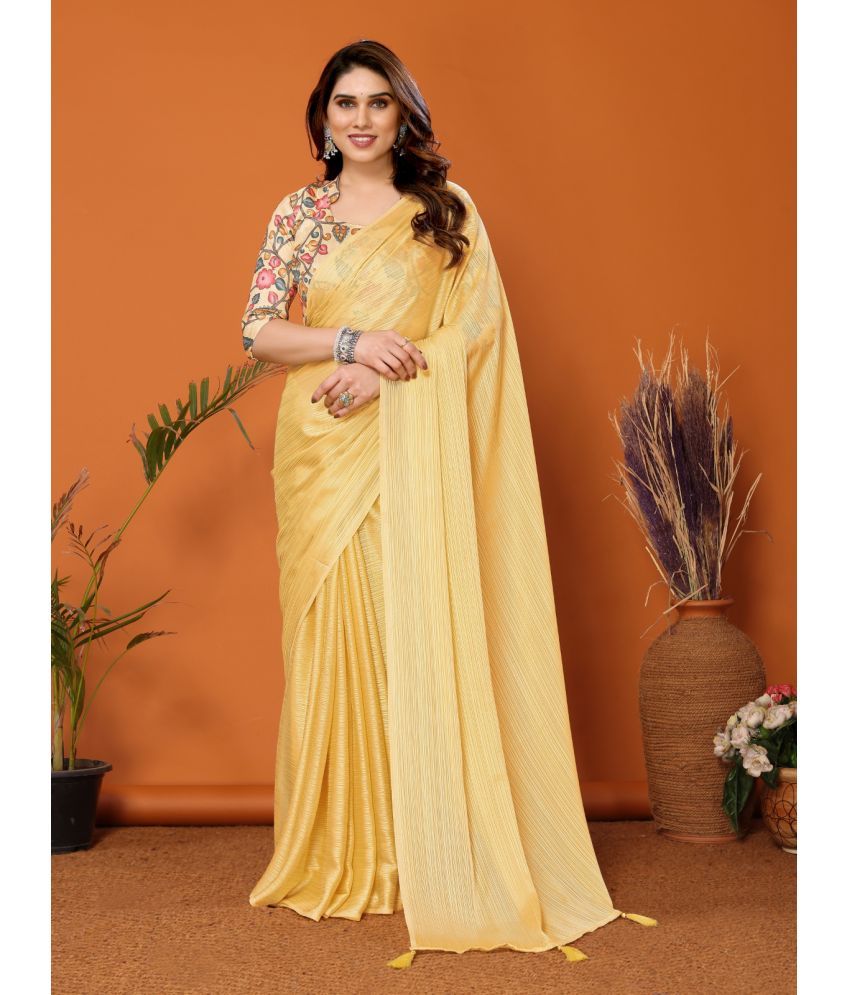     			Rangita Chiffon Solid Saree With Blouse Piece - Yellow ( Pack of 1 )