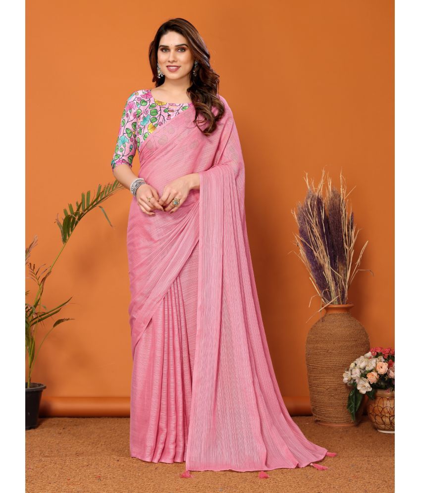     			Rangita Chiffon Solid Saree With Blouse Piece - Pink ( Pack of 1 )