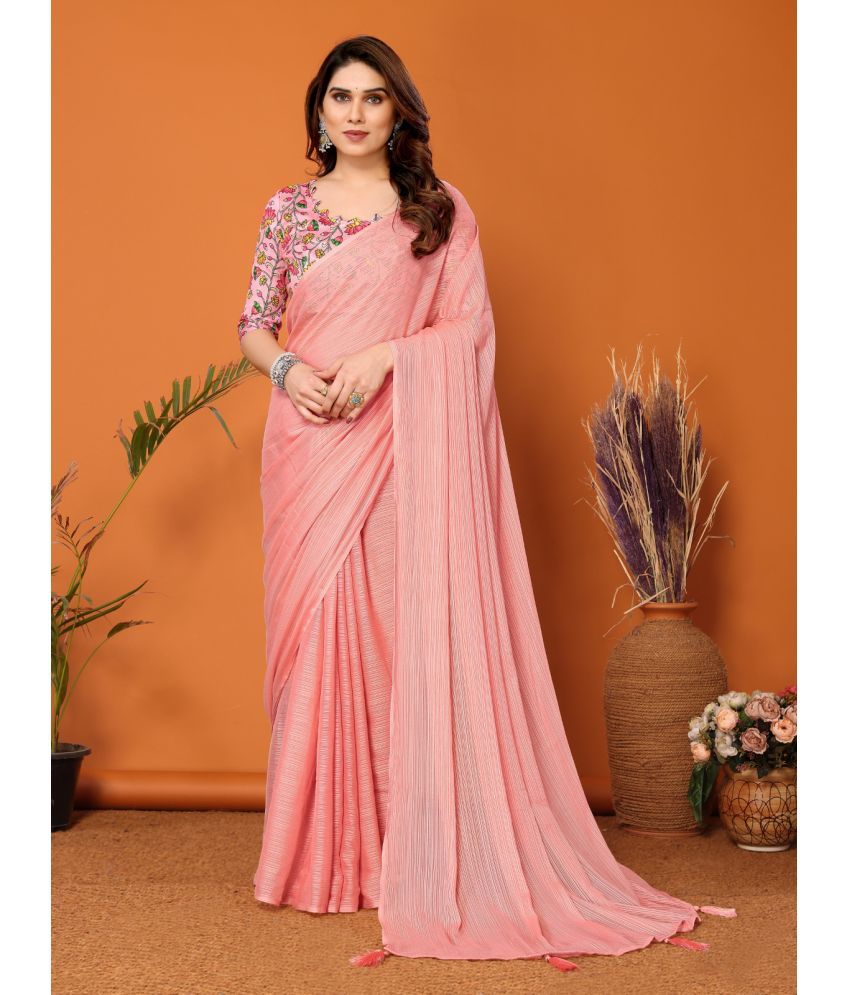     			Rangita Chiffon Solid Saree With Blouse Piece - Rose Gold ( Pack of 1 )