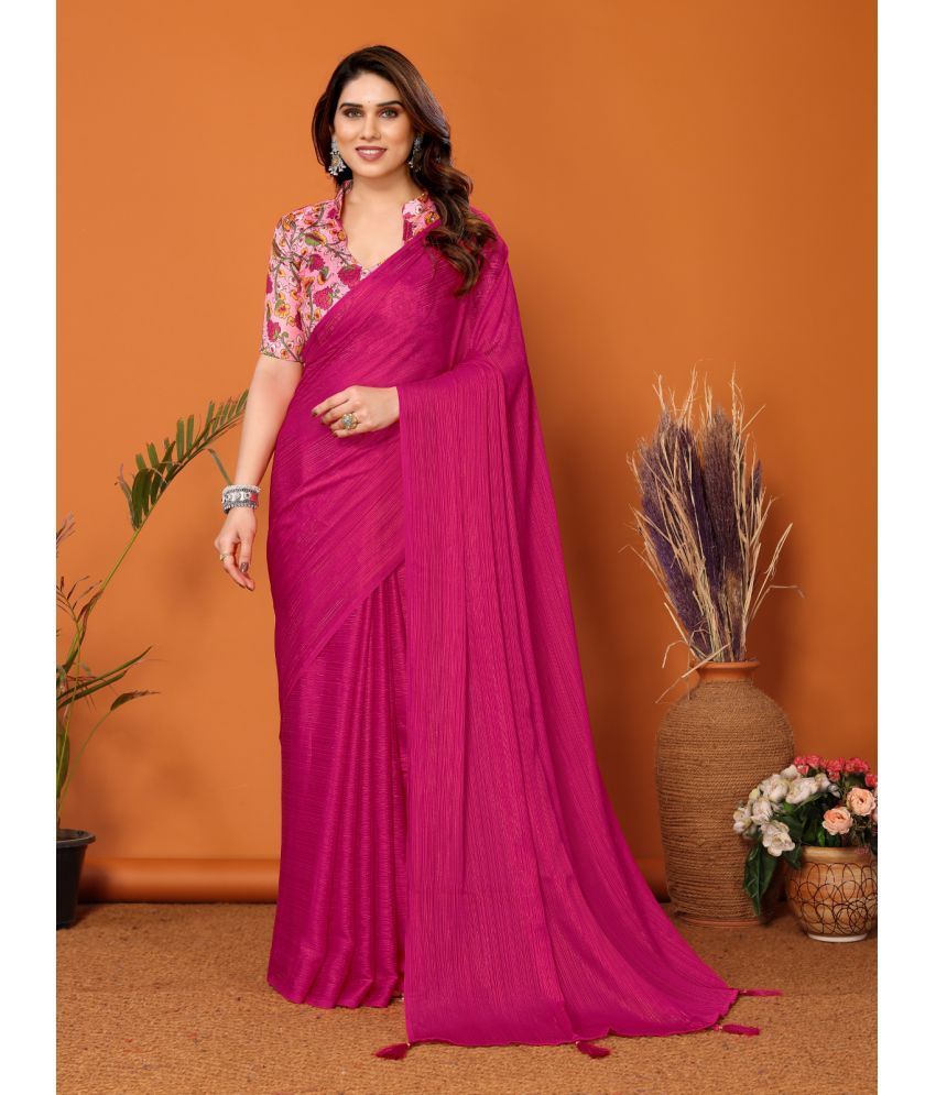     			Rangita Chiffon Solid Saree With Blouse Piece - Pink ( Pack of 1 )