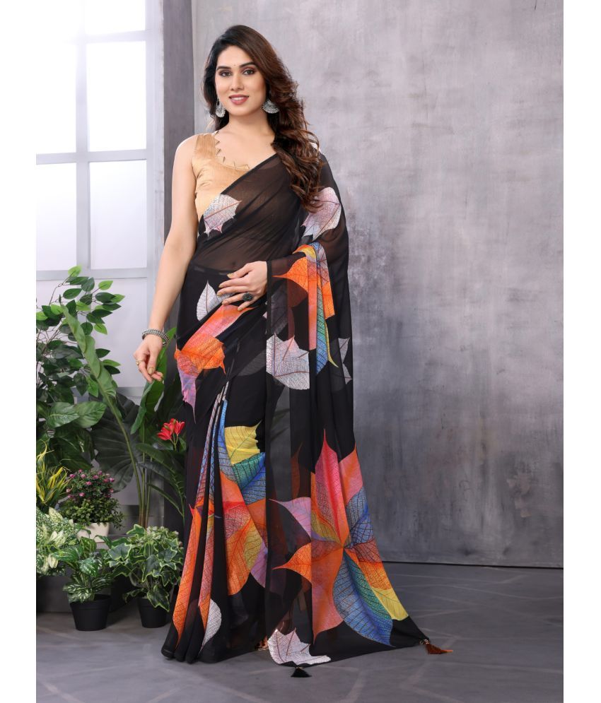     			Rangita Georgette Printed Saree With Blouse Piece - Black ( Pack of 1 )