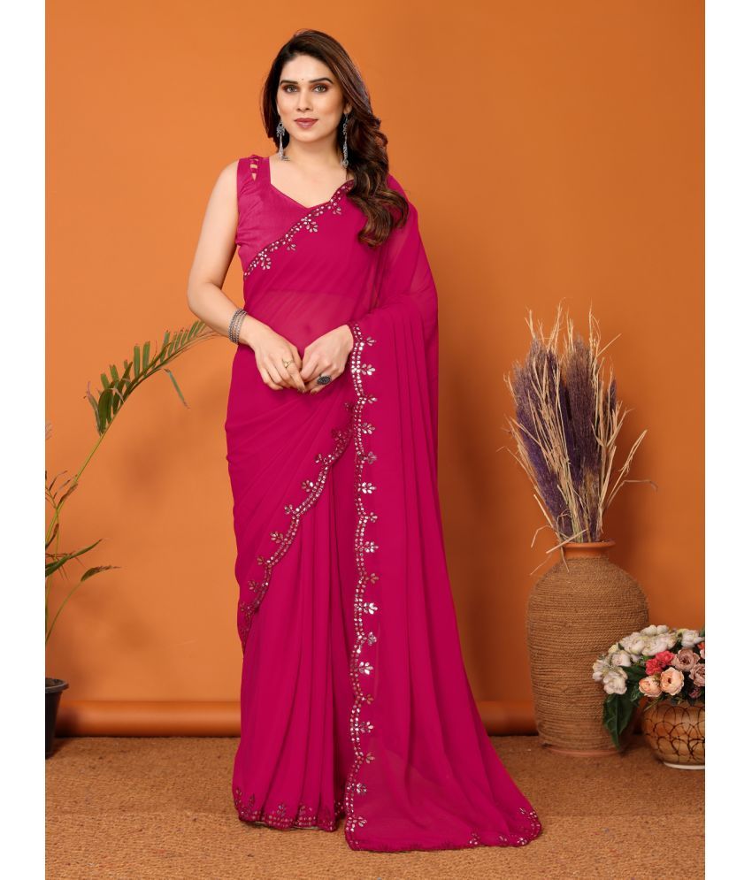     			Rangita Georgette Solid Saree With Blouse Piece - Pink ( Pack of 1 )