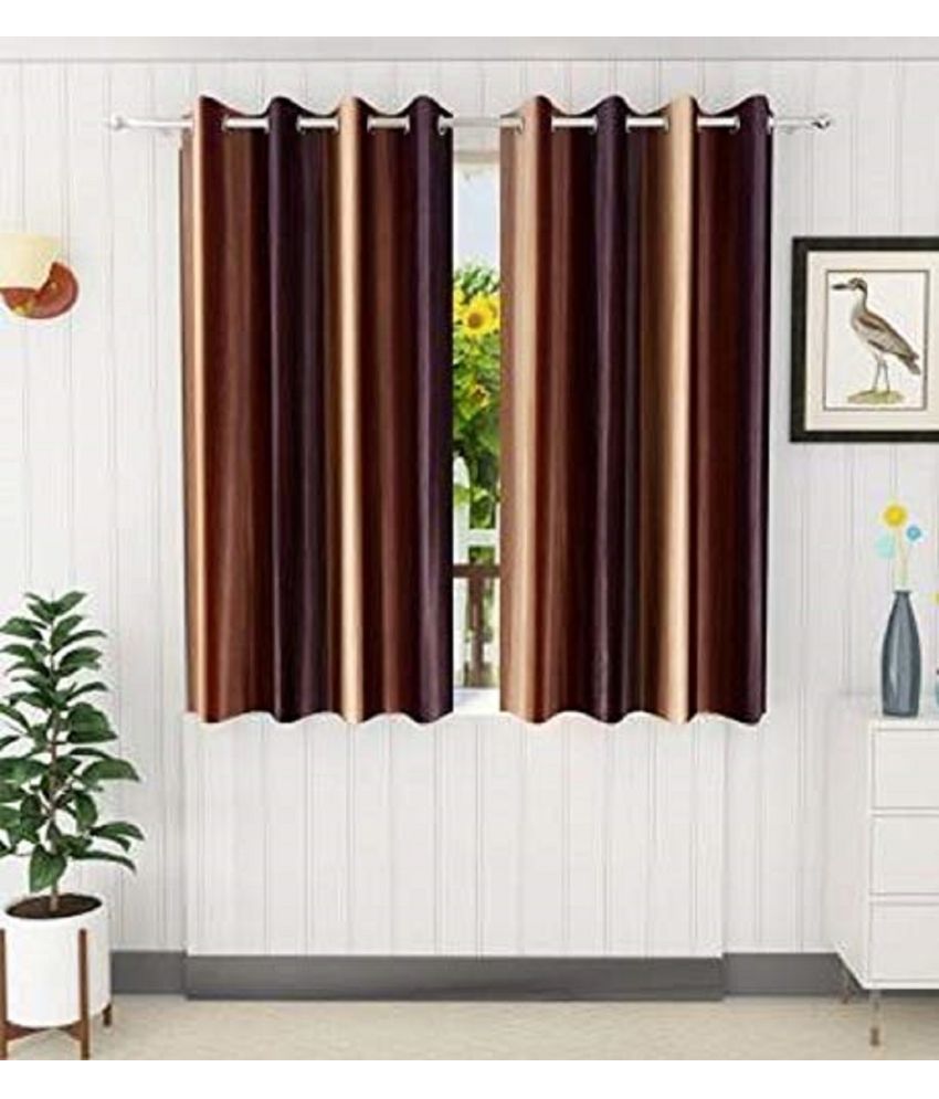     			SWIZIER Vertical Striped Semi-Transparent Eyelet Curtain 5 ft ( Pack of 2 ) - Coffee