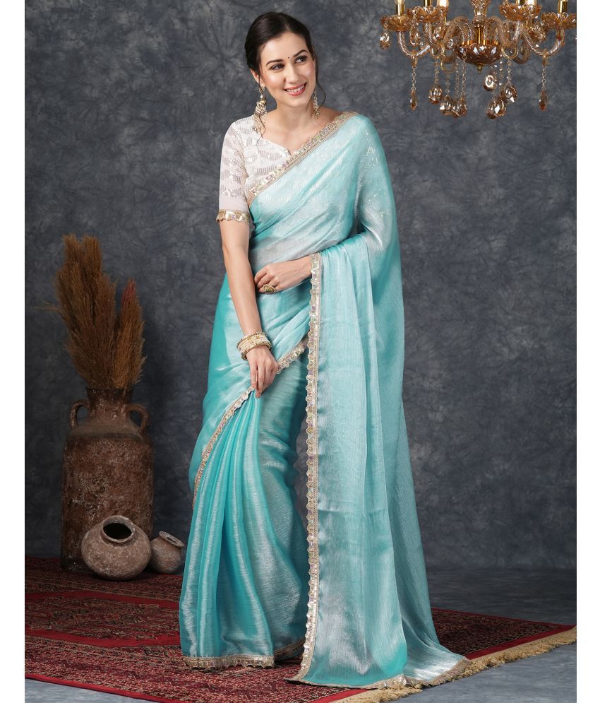     			Samah Chiffon Embellished Saree With Blouse Piece - Light Blue ( Pack of 1 )