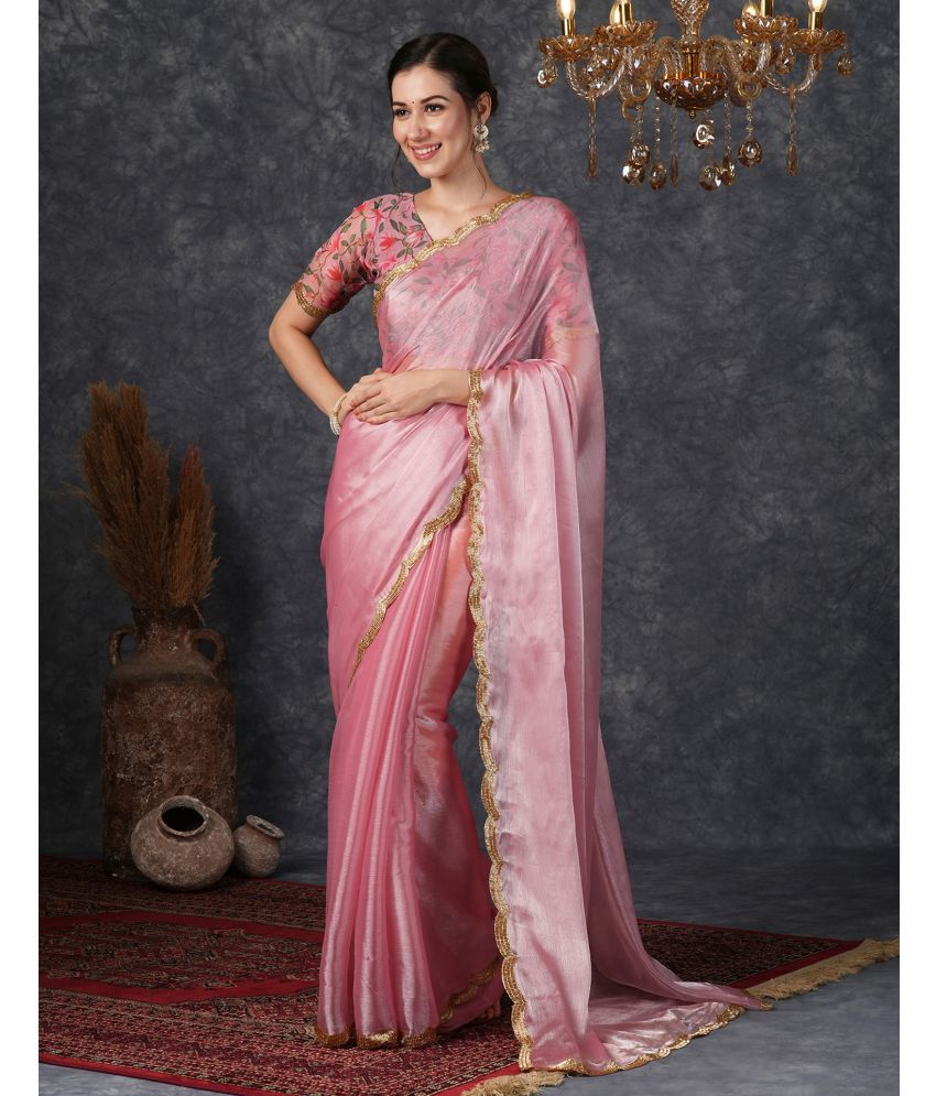     			Samah Chiffon Embellished Saree With Blouse Piece - pink ( Pack of 1 )