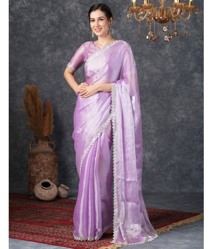     			Samah Chiffon Embellished Saree With Blouse Piece - Purple ( Pack of 1 )