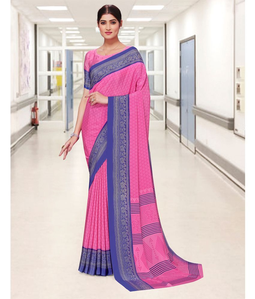     			Samah Crepe Printed Saree With Blouse Piece - Pink ( Pack of 1 )