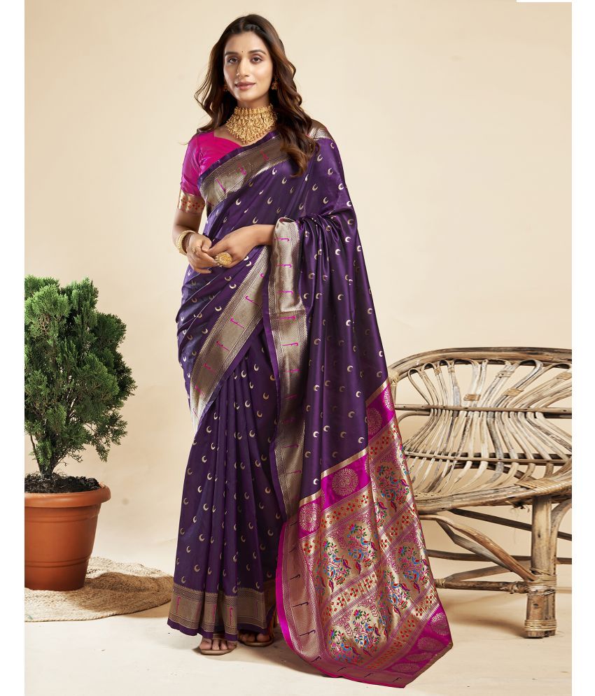     			Samah Silk Blend Embellished Saree With Blouse Piece - Purple ( Pack of 1 )