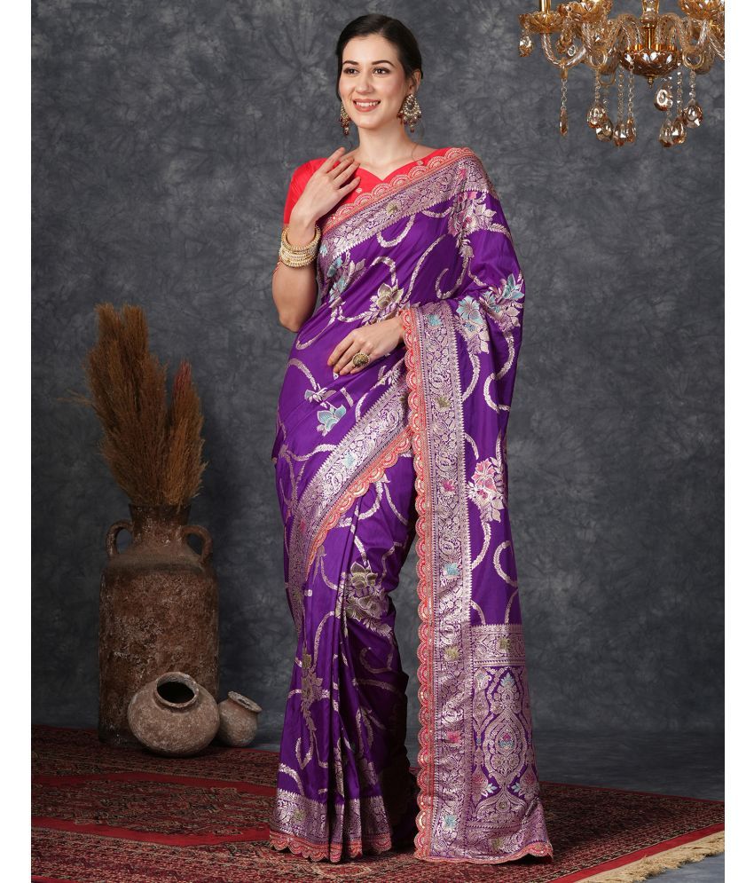     			Samah Silk Blend Printed Saree With Blouse Piece - Mauve ( Pack of 1 )