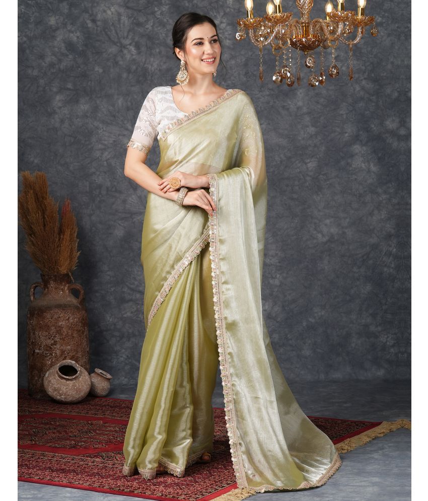     			Satrani Chiffon Solid Saree With Blouse Piece - Green ( Pack of 1 )