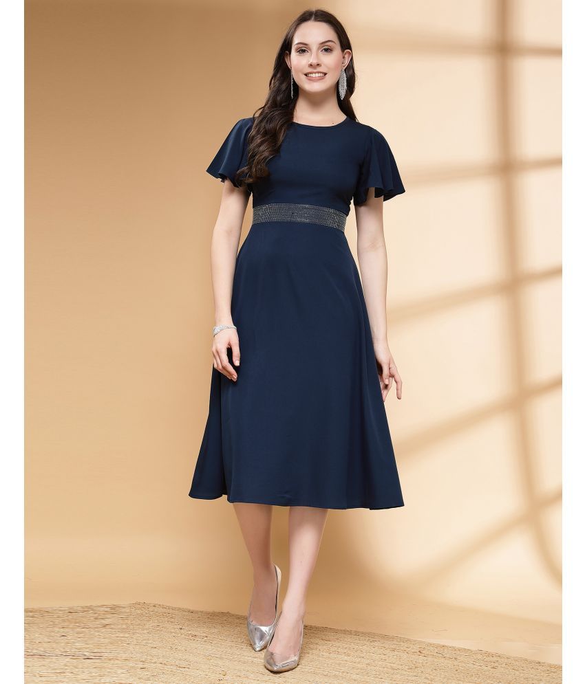     			Selvia Crepe Solid Midi Women's A-line Dress - Navy Blue ( Pack of 1 )