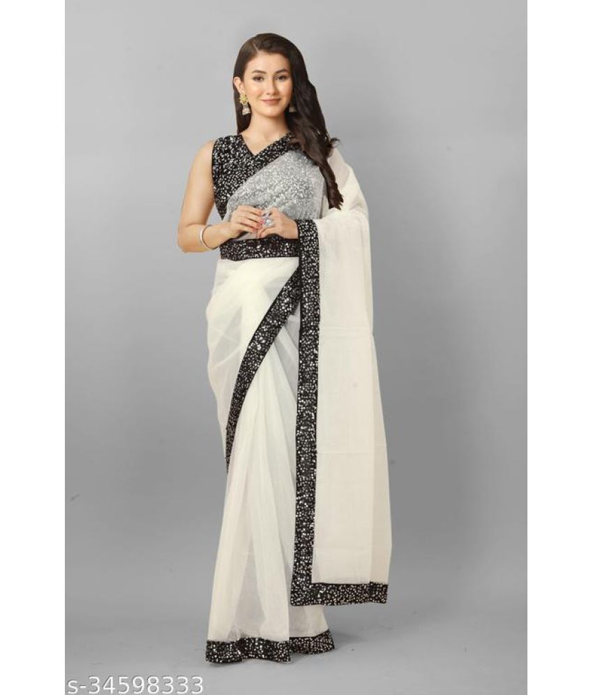     			Shivadit ethnic Net Embroidered Saree With Blouse Piece - White ( Pack of 1 )