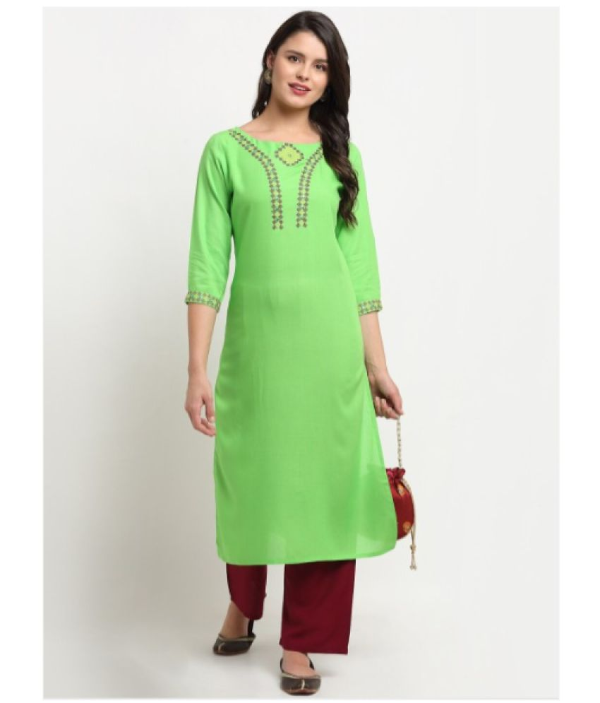     			The Mini NEEDLE Cotton Embroidered Straight Women's Kurti - Lime Green,Maroon ( Pack of 2 )