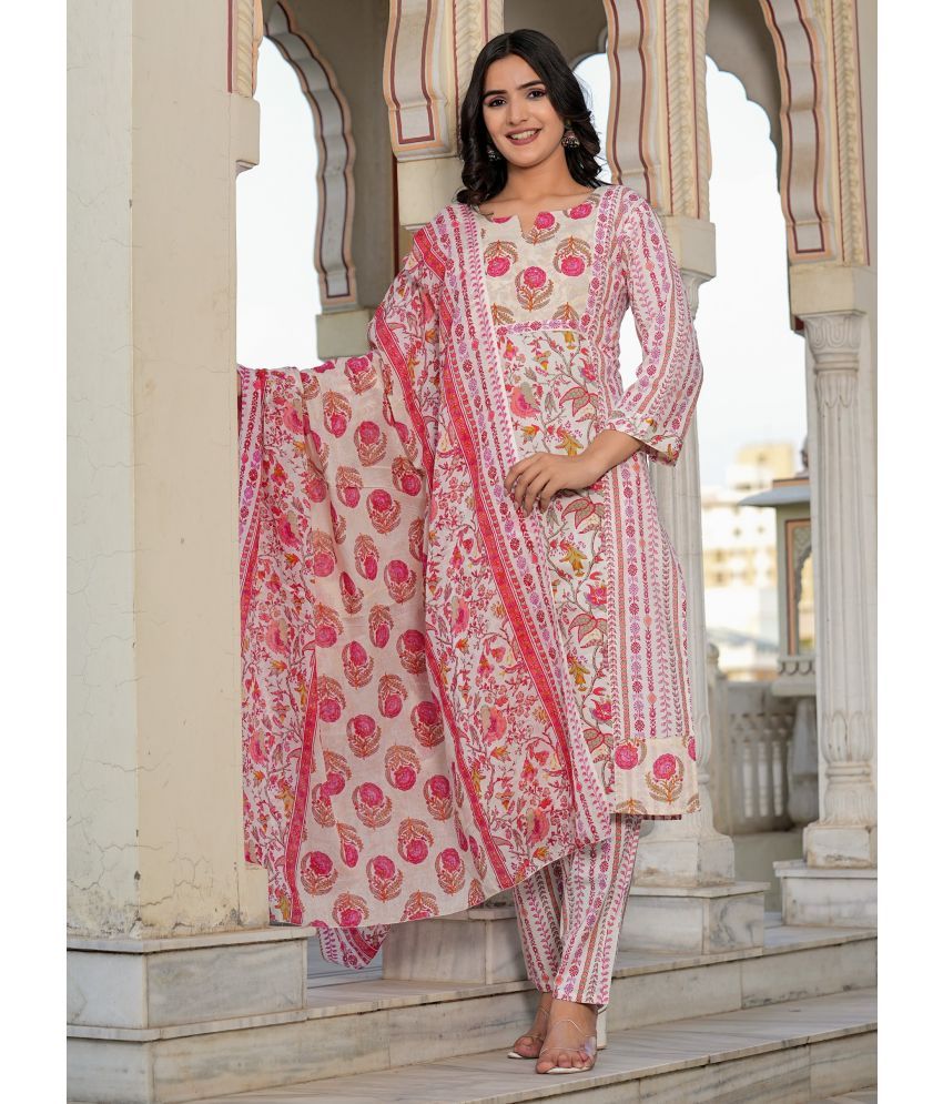     			Vbuyz Cotton Printed Kurti With Pants Women's Stitched Salwar Suit - Pink ( Pack of 1 )