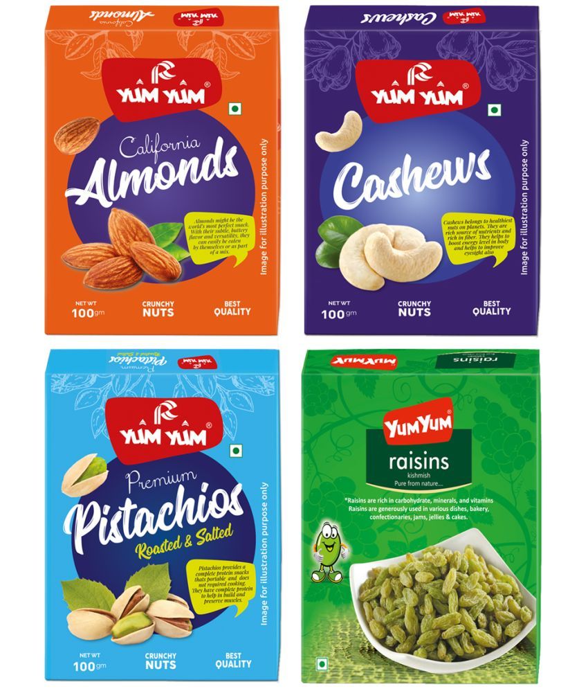     			YUM YUM Premium Dry Fruits Combo Pack 400g- Almonds, Pistachios, Cashews, Raisins (4 x 100 g)