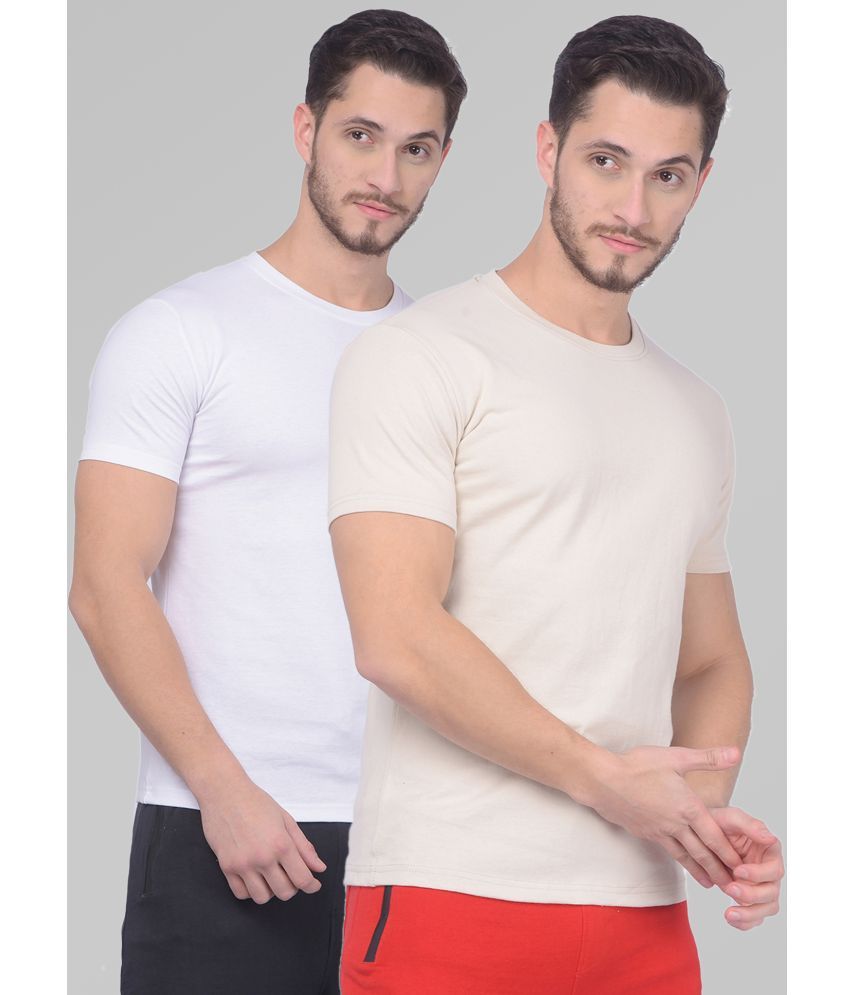     			Zeal G Cotton Slim Fit Solid Half Sleeves Men's T-Shirt - Beige ( Pack of 2 )