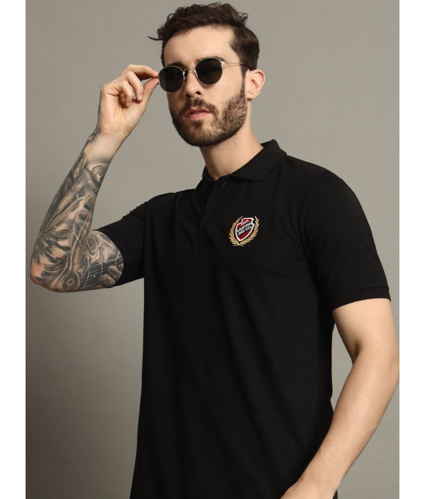     			AAUSTRIA Cotton Blend Regular Fit Embroidered Half Sleeves Men's Polo T Shirt - Black ( Pack of 1 )