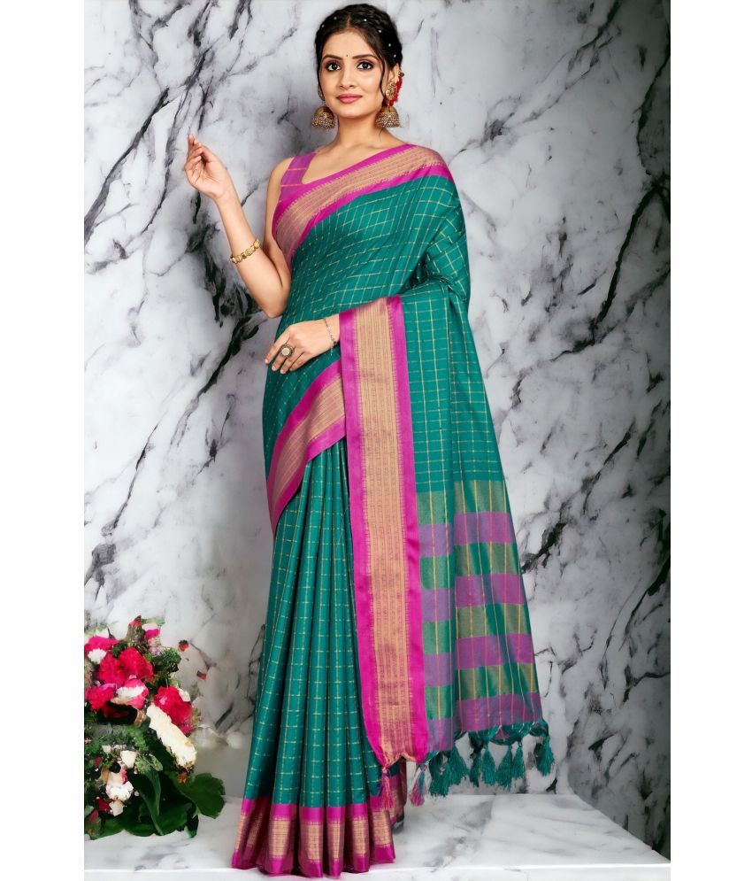     			AMTHI Cotton Silk Woven Saree With Blouse Piece - Rama ( Pack of 1 )