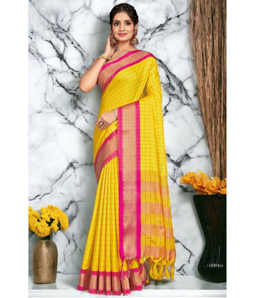     			AMTHI Cotton Silk Woven Saree With Blouse Piece - Yellow ( Pack of 1 )