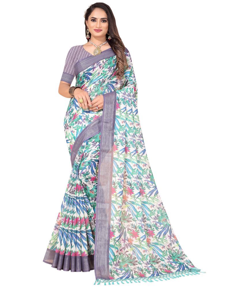     			AMTHI Linen Printed Saree With Blouse Piece - Multicolour ( Pack of 1 )